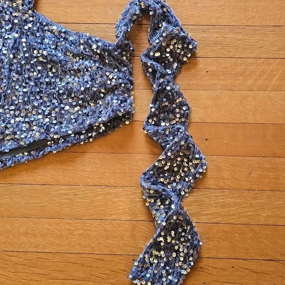 NWT, Alglist, Sequin, Cut-Out, Halter, Mini Dress, Silver, Women's S - Picture 13 of 16